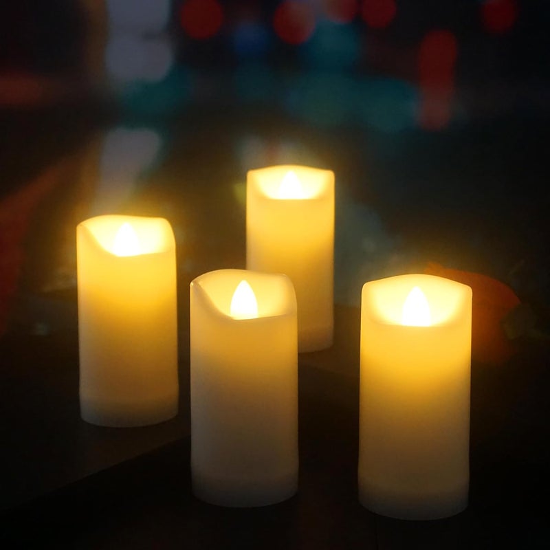 QIDEA 2”X4” Outdoor Waterproof Flameless Candles with Timer, Battery Operated Flickering Led Pillar Candles, Electric Plastic Fake Candles for Home Garden Wedding Halloween Xmas Decorations 4 Pack - Image 2